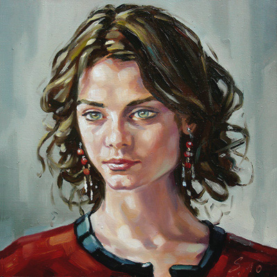 087-Portrait-Junge-Frau-in-rot-2010-Oel-Holz-15x15cm