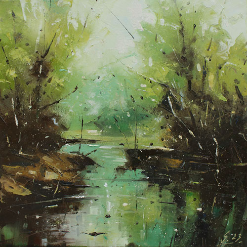 340-Etueden-Am-Wasser-XVI-2023-Oel-Lw-30x30cm