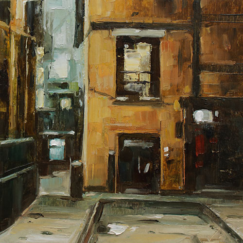 358-Stadtszenen-Wand-056-2025-Oel-Kt-13x13cm