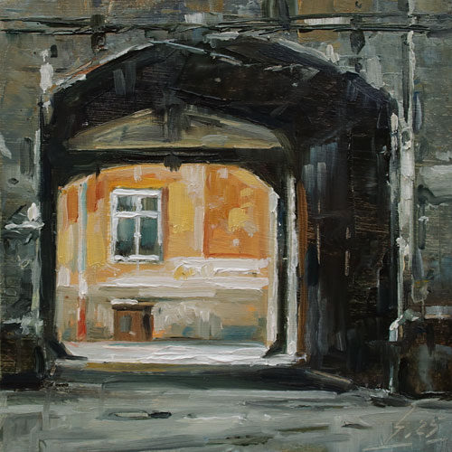 370-Stadtszenen-Wand-068-2025-Oel-Kt-13x13cm