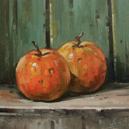 097-Zwei-�pfel-2025-Oel-Kt-14x14cm