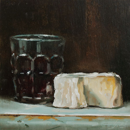 098-Glas-mit-K�se-2025-Oel-Kt-14x14cm