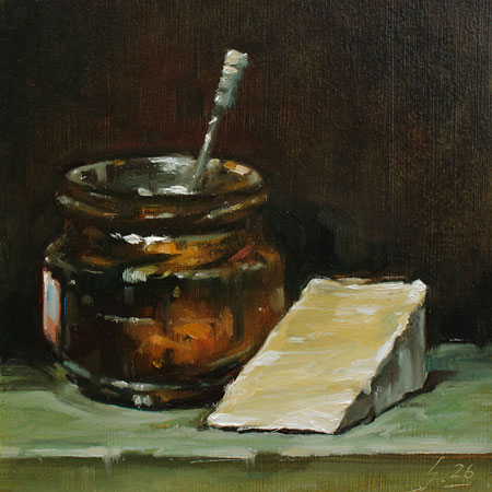 105-Honig-mit-K�se-2026-Oel-Kt-14x14cm