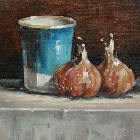 112-Blauer-Becher-mit-Zwiebeln-2026-Oel-Kt-14x14cm